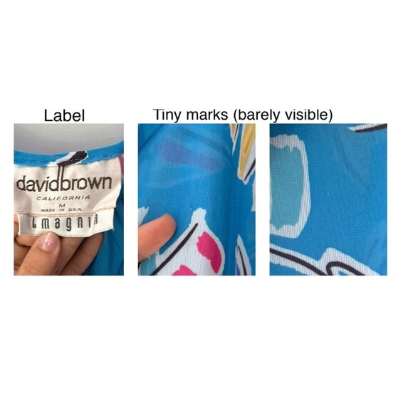 70s vintage blue abstract print sheer long maxi dress resortwear kaftan cover up - Picture 9 of 9